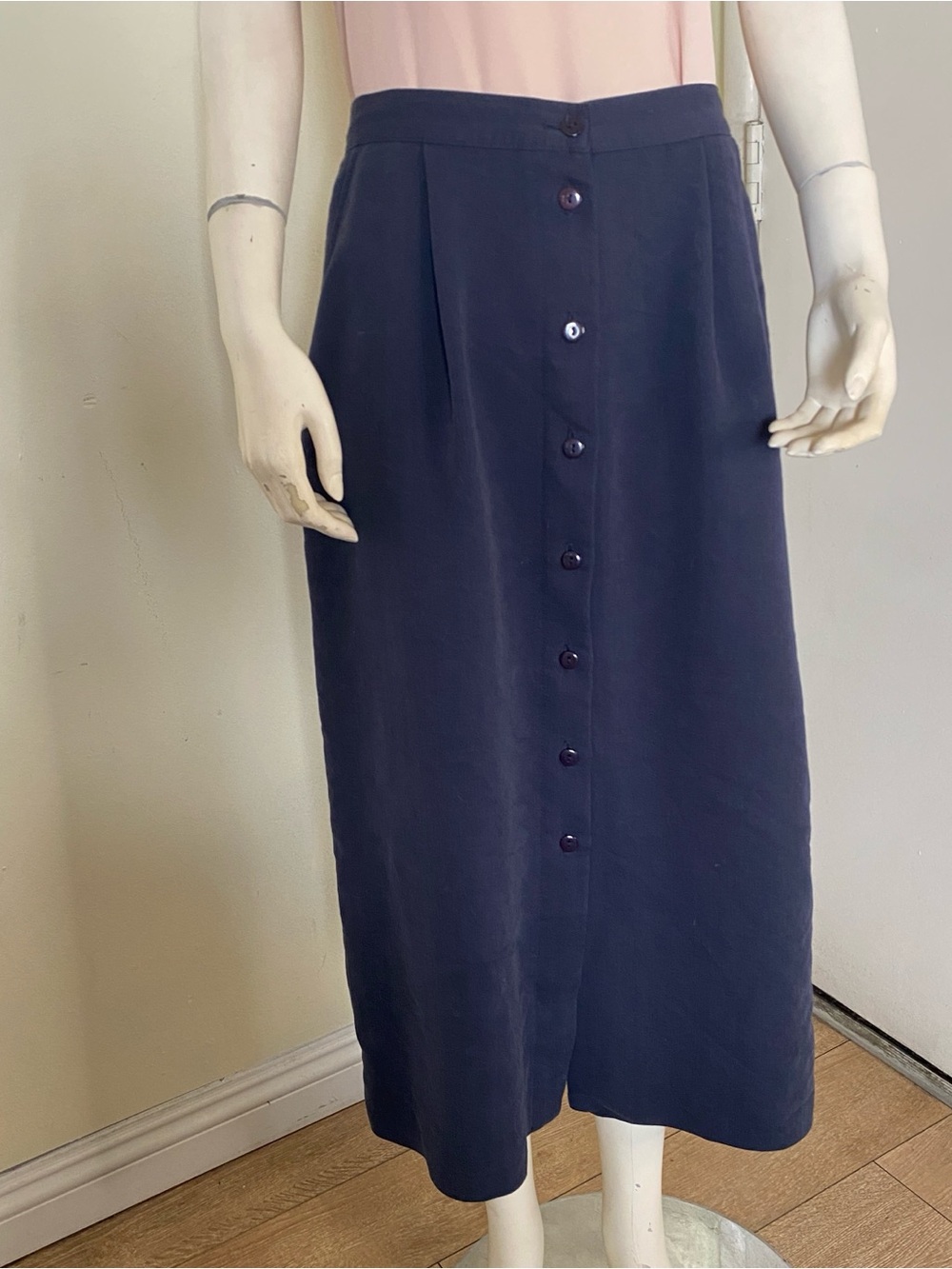 Vintage Navy Button-Front Maxi Skirt